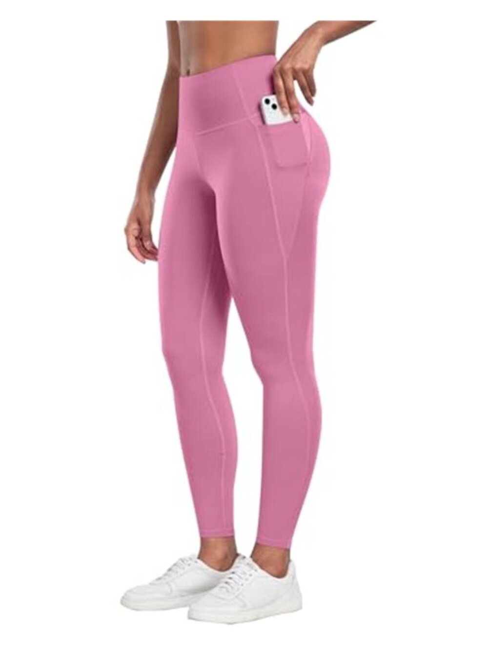 Women's Pink High Waisted Leggings with Pockets Tummy Control Yoga Pants